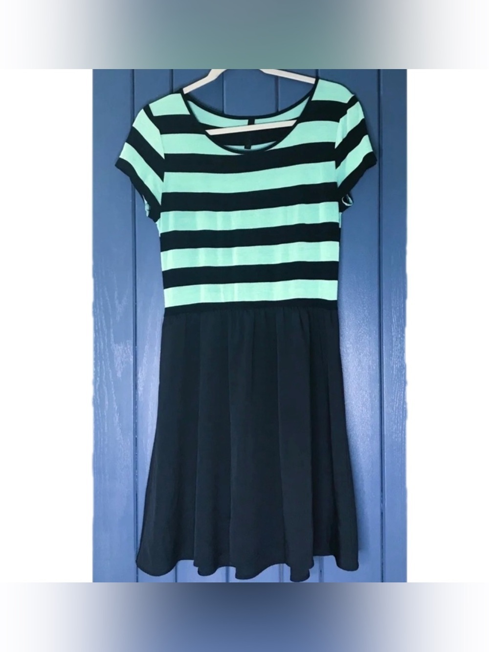 Mint Green & Black Striped Dress Juniors Sz Medium Spring Summer Retro Twee